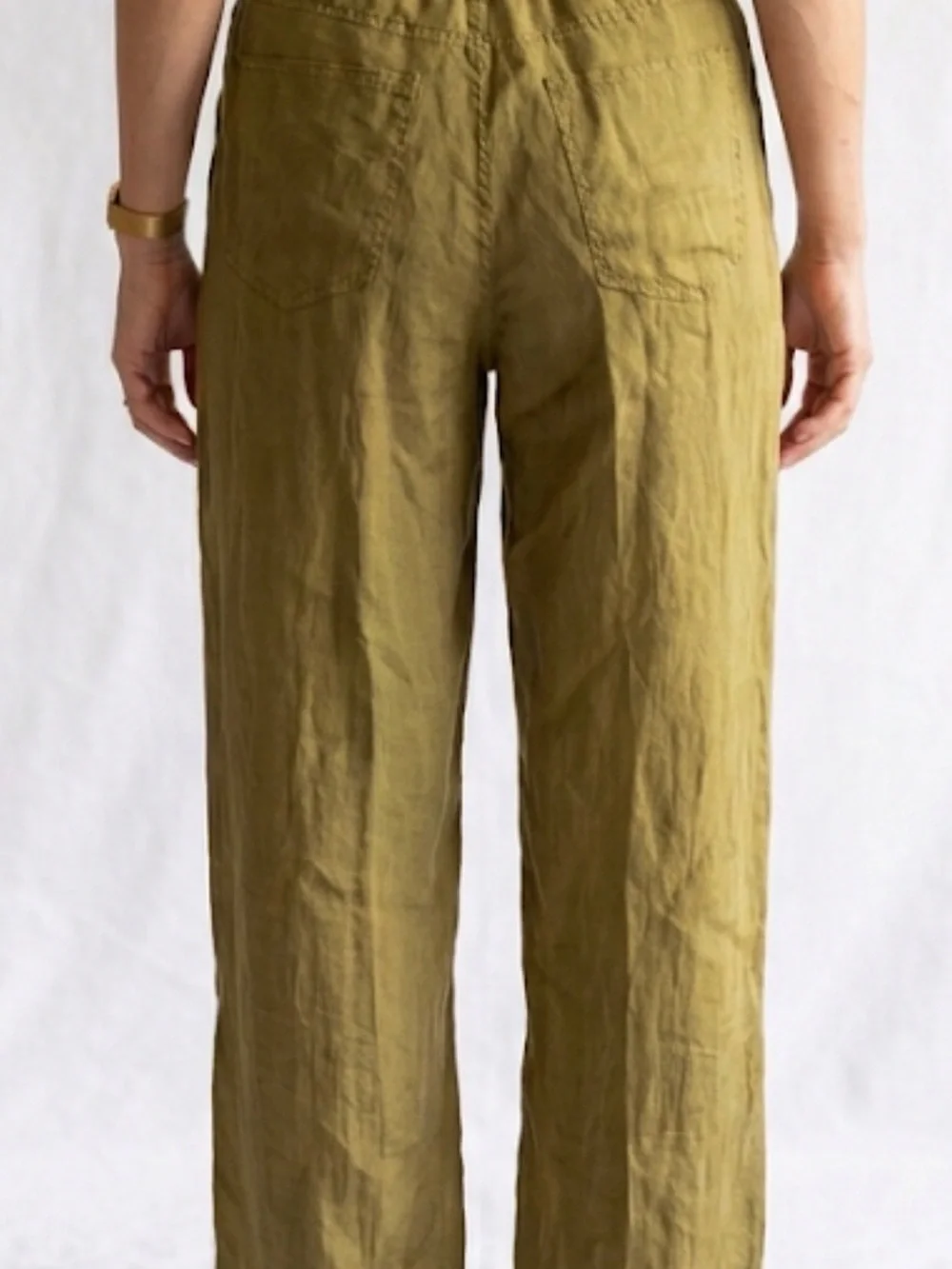 Zara NWT 100% Linen Olive Drawstring Wide Leg Pants Size 8